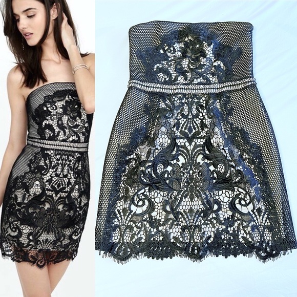 Express Black Strapless Lace Dress - Picture 1 of 6